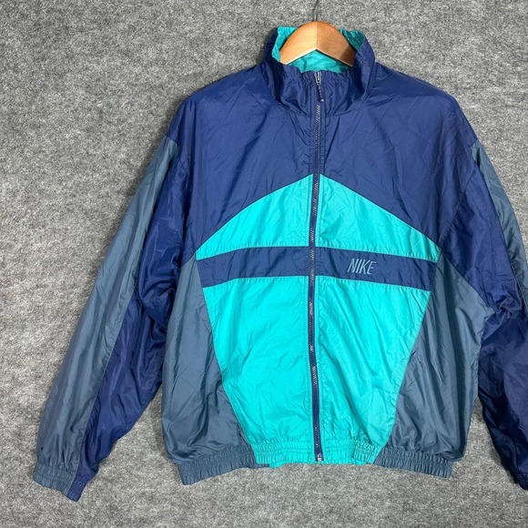 Vintage Nike Colorblock Windbreaker Jacket Men's Large Blue Teal Gray Athletic - Picture 3 of 14